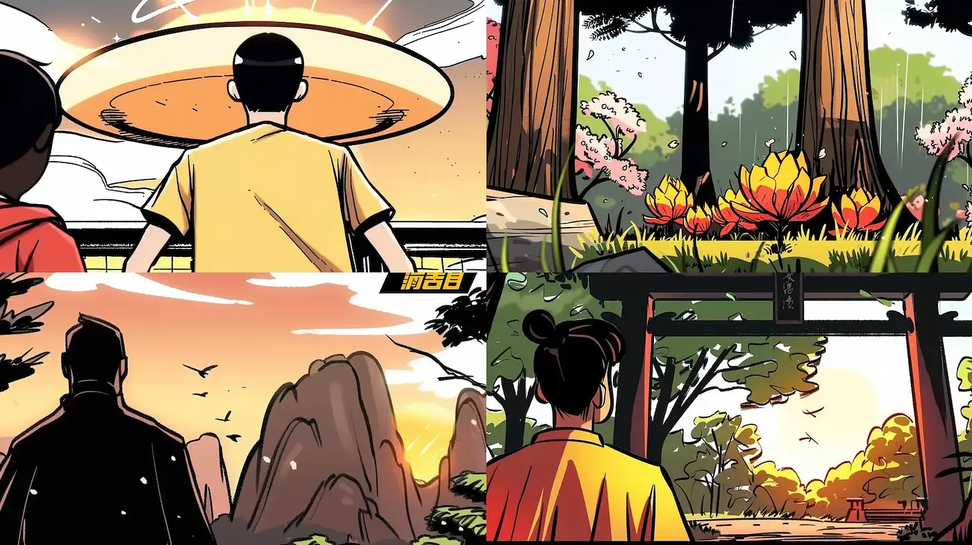 Vibrant Comic-Style Landscapes with Emotional Depth and Dynamic Light - Midjourney sref style