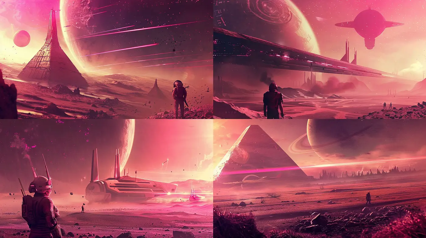 Ethereal Dusk in Sci-Fi Panorama: A Homage to Futuristic Visions - Midjourney sref style