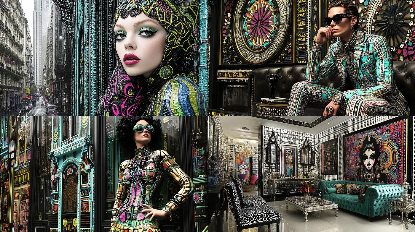 Eclectic Elegance with Psychedelic Touch - Midjourney sref style