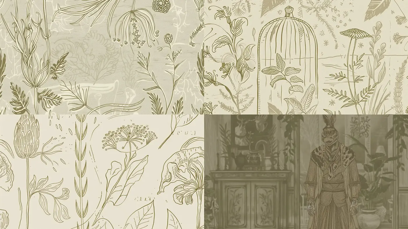 Neutral Botanical Elegance in Sepia Tones - Midjourney sref style