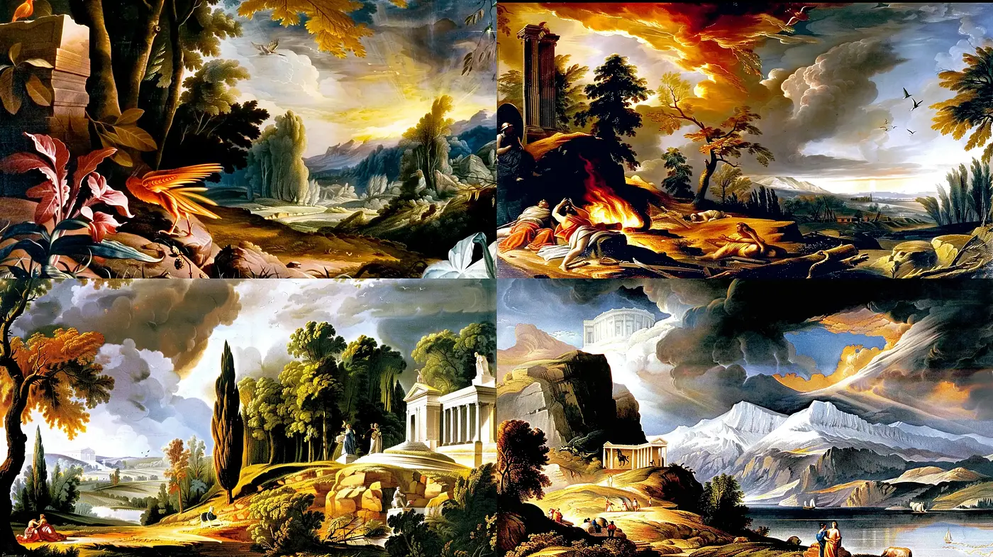Epic Romanticism in Luminous Heirloom Tableaux - Midjourney sref style