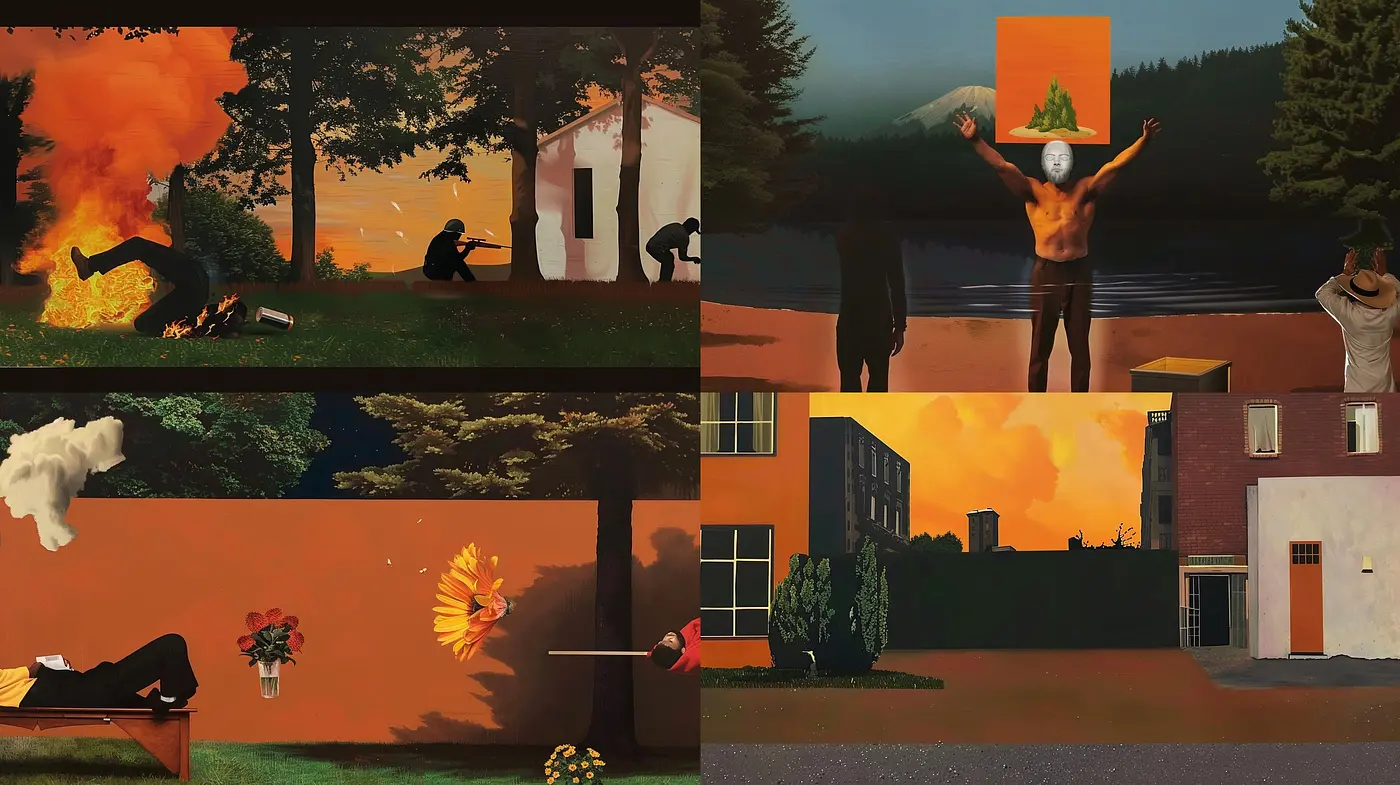 Twilight Surrealism: Cinematic Dreamscapes in Sepia Tones - Midjourney sref style