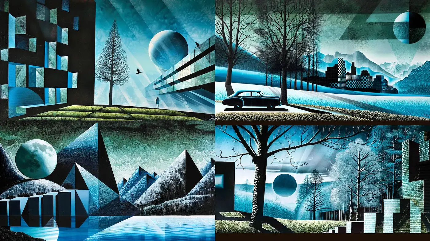 Futuristic Geometric Landscapes with a Dreamlike Essence - Midjourney sref style
