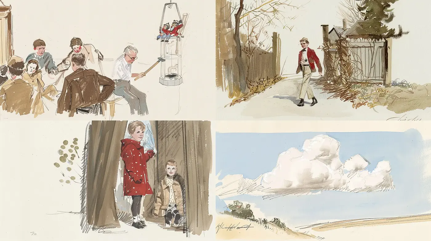 Whimsical Sketches with a Pastel Palette and Ink Details - Midjourney sref style