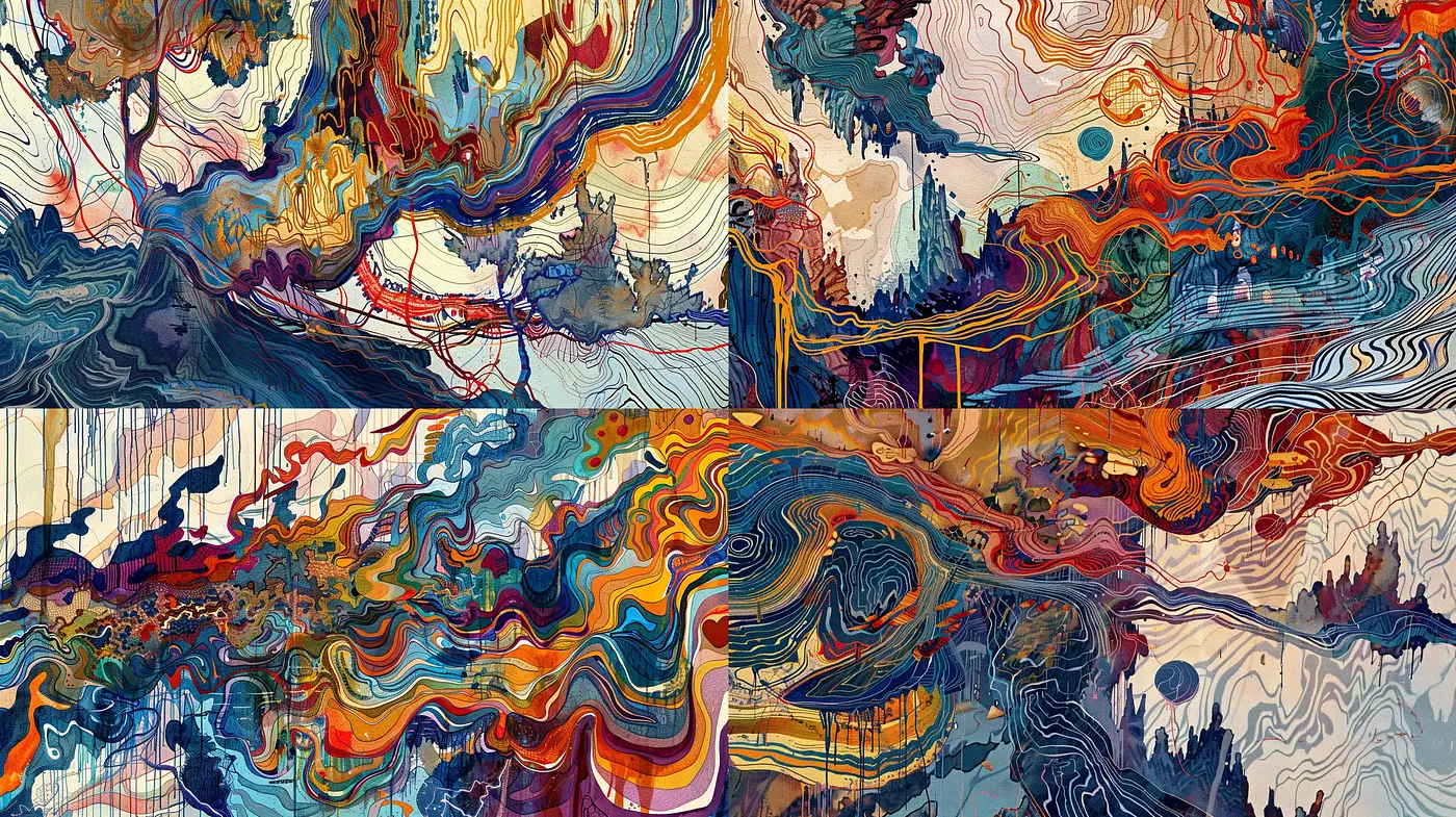 Psychedelic Flow of Nature: A Chromatic Dance in Swirling Abstraction - Midjourney sref style