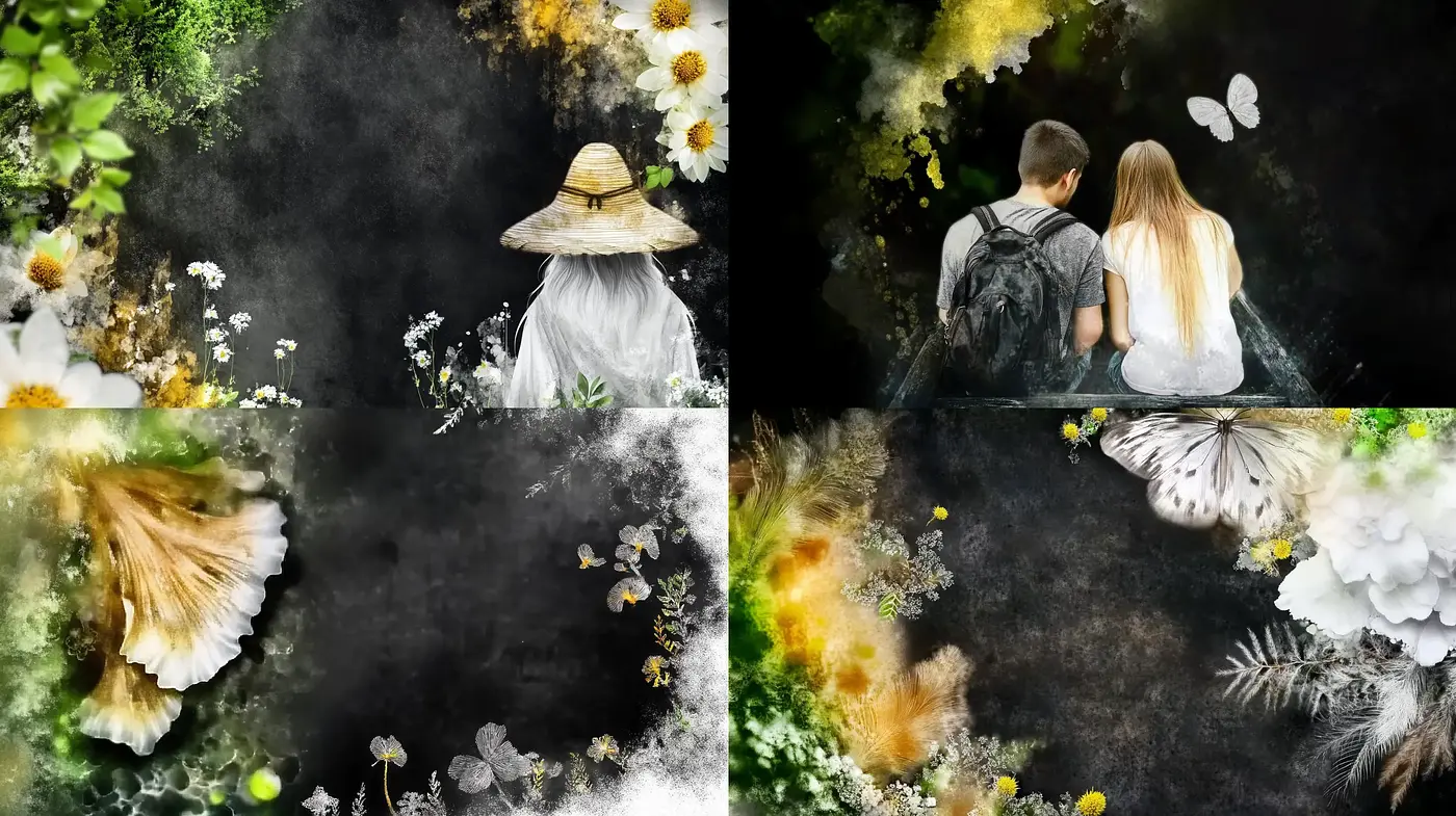 Whimsical Nature and Ethereal Textures Ensemble - Midjourney sref style