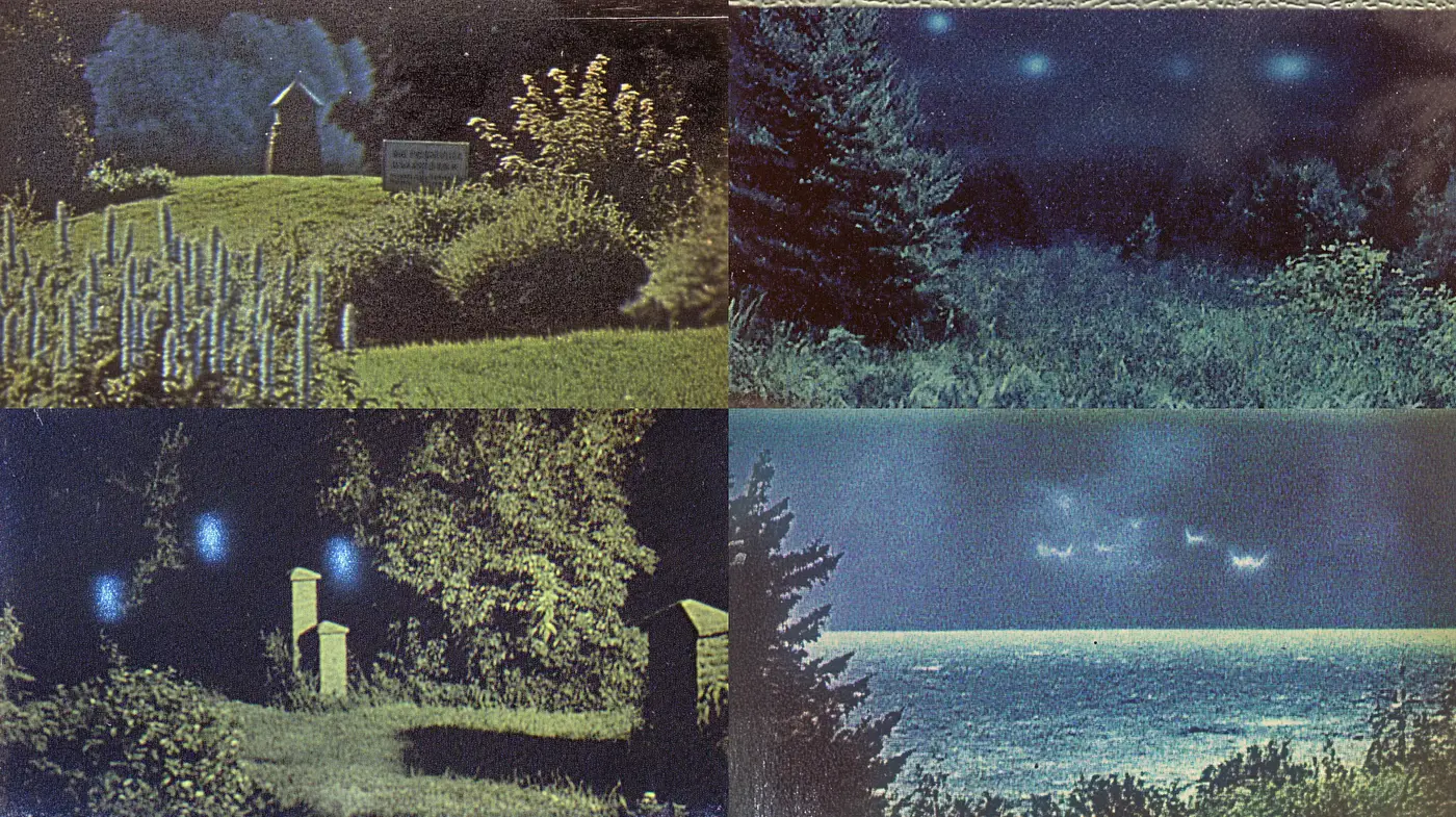 Mystical Nocturnal Landscape with Iridescent Overtones - Midjourney sref style