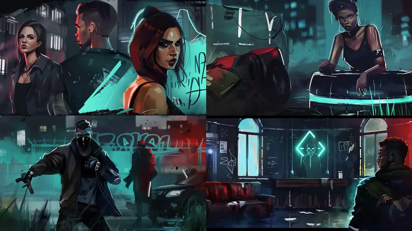 Contemporary Cyberpunk Visuals with a Nocturnal Neon Edge - Midjourney sref style