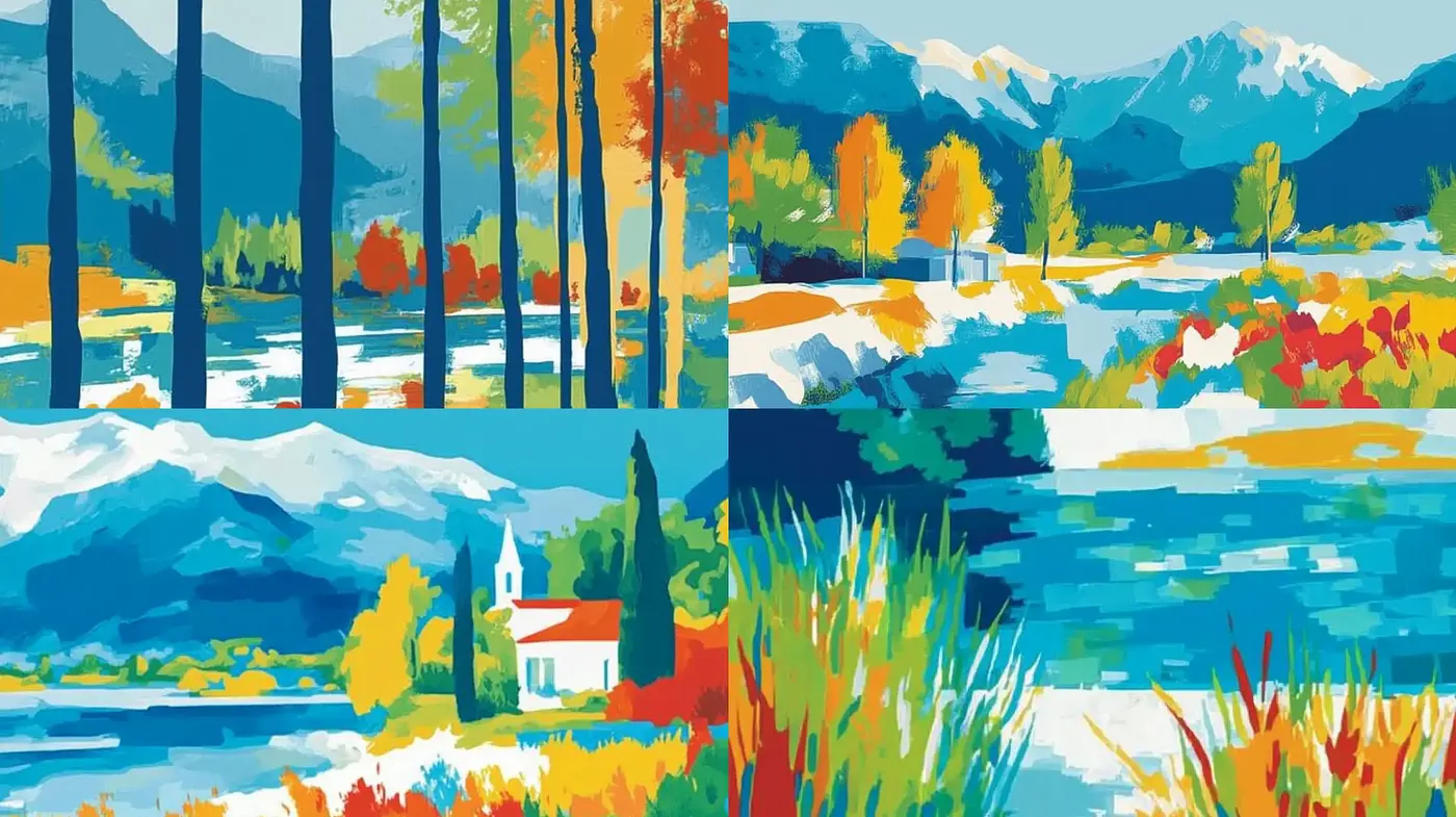 Serene Vistas in Bold Brushstrokes: A Homage to Post-Impressionist Landscapes - Midjourney sref style