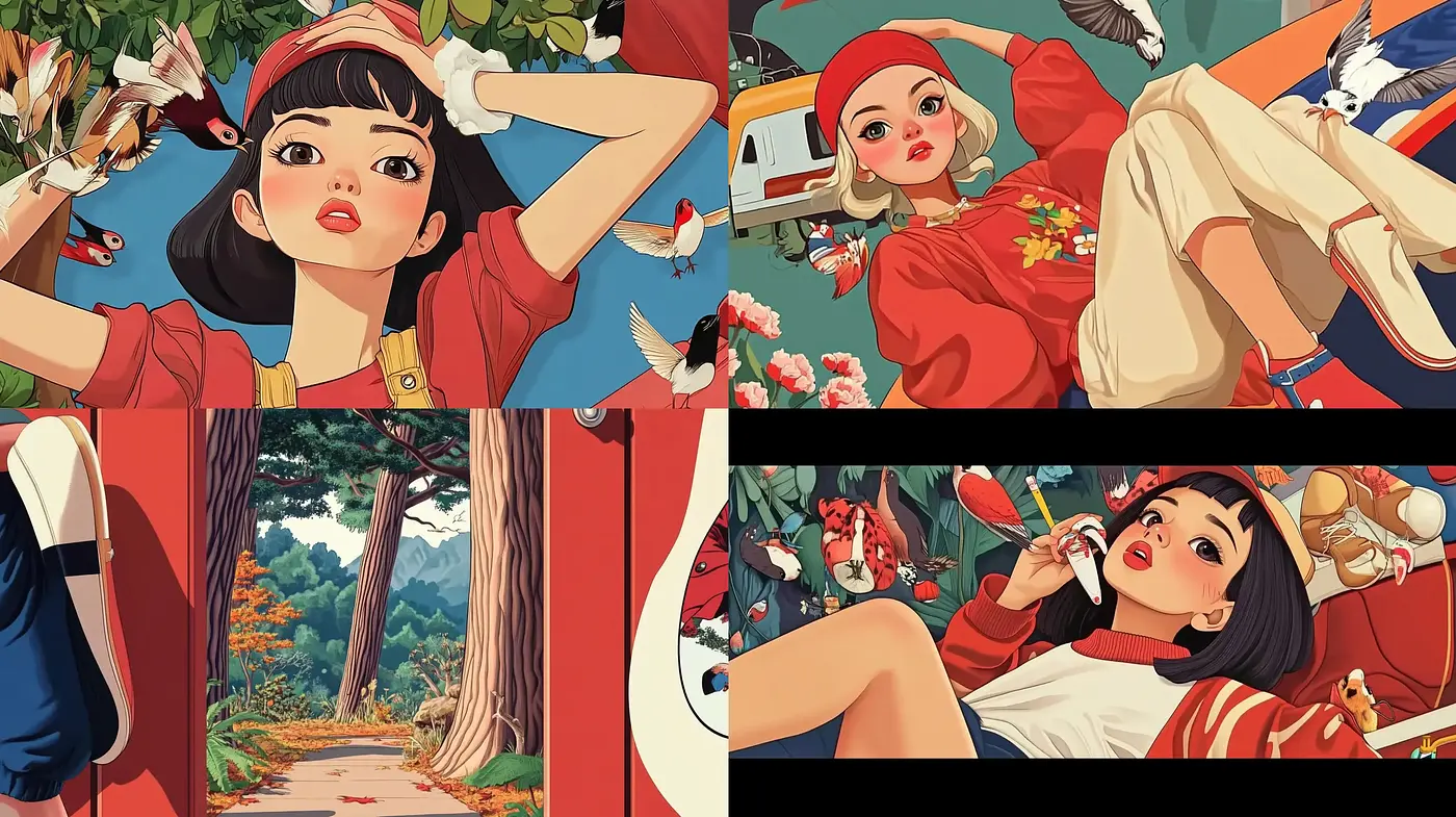 Harmonious Anime-Inspired Vintage Tableaux with a Nature Embrace - Midjourney sref style
