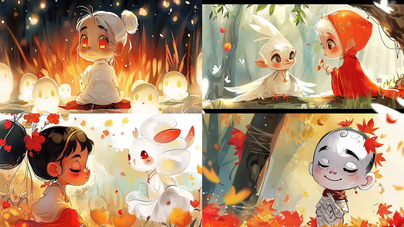 Enchanted Autumn Whimsy: A Consistent Crossbreed of Anime and Painterly Techniques - Midjourney sref style