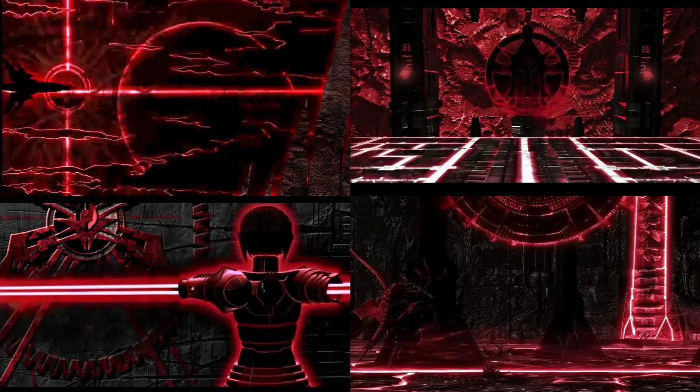 Futuristic Noir Red Monochrome Aesthetic with Neon Highlights - Midjourney sref style