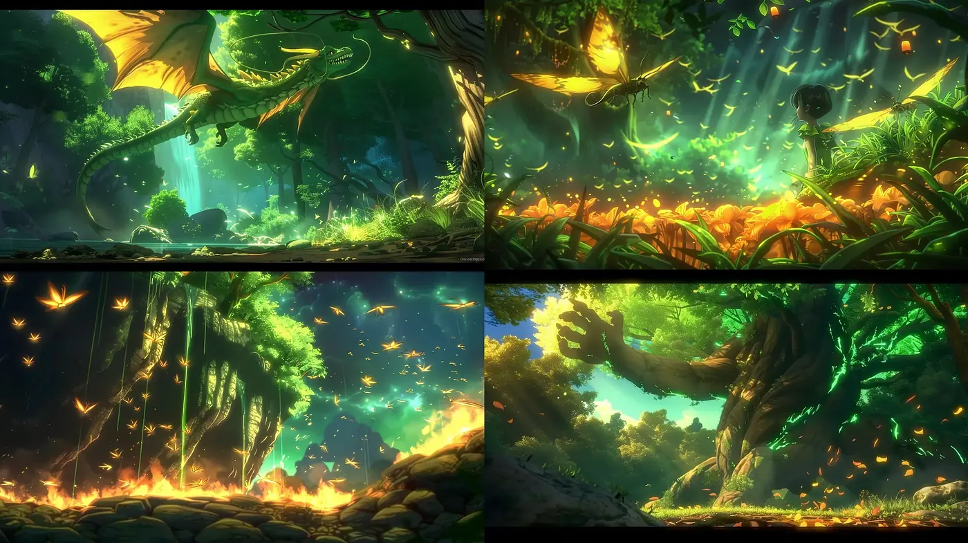 Enchanted Forest Dreamscape in Vivid Hues - Midjourney sref style