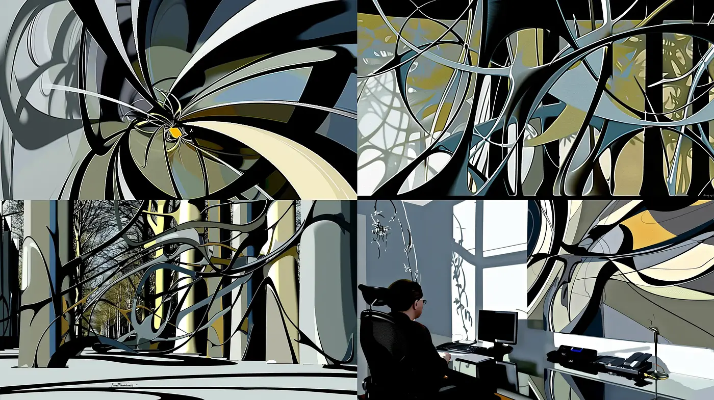 Abstract Monochromatic Dynamics with Color Accents - Midjourney sref style