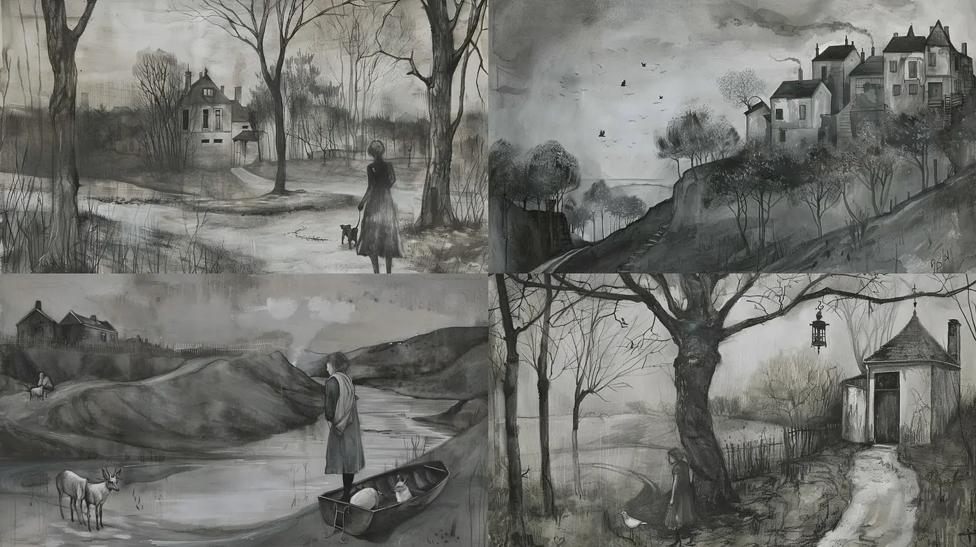 Monochromatic Whispers of Nostalgia: A Homage to Pensive Melancholy - Midjourney sref style