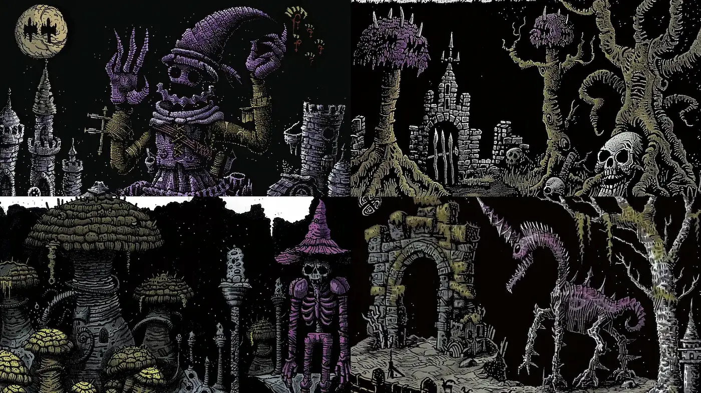 Darkly Whimsical Fantasy Art with a Touch of Surrealism - Midjourney sref style