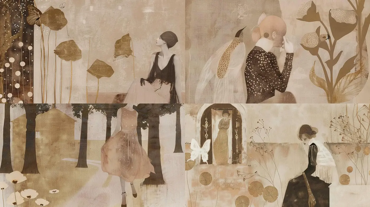 Sepia-Toned Dreamscape with Ethereal Storybook Illustration Influence - Midjourney sref style