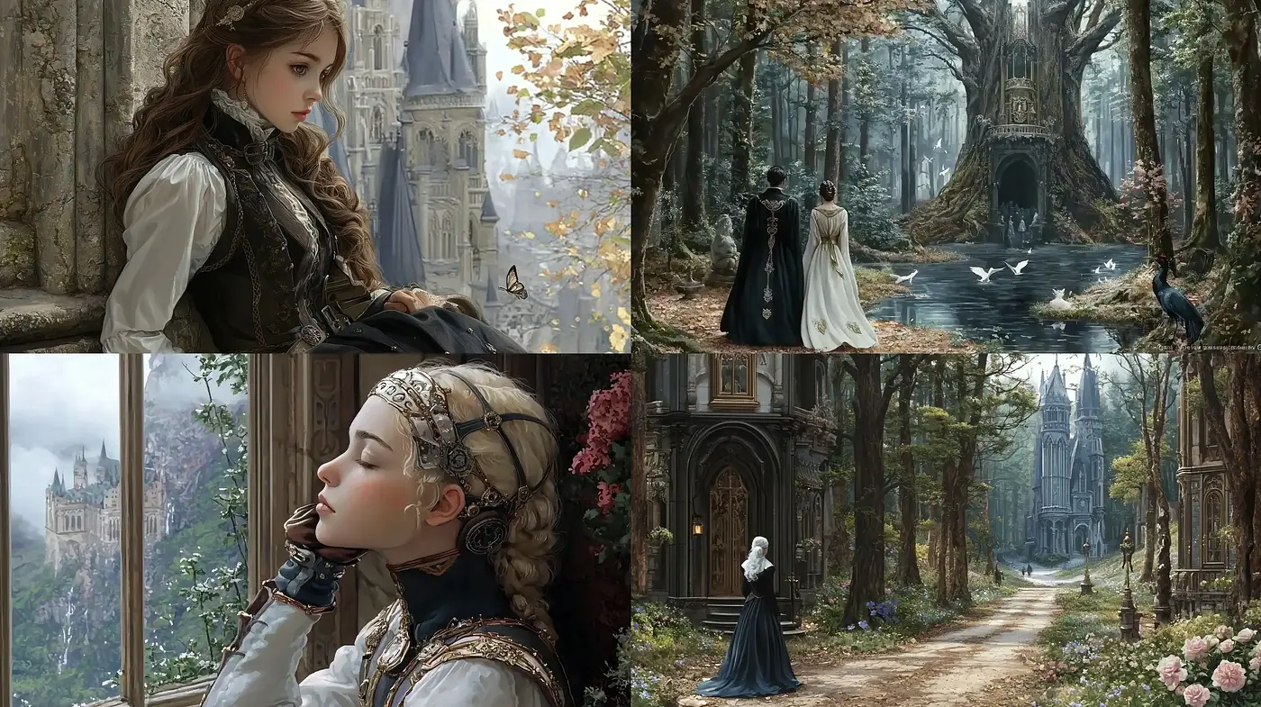 Enchanted Romanticism Amidst Gothic and Renaissance Influences - Midjourney sref style