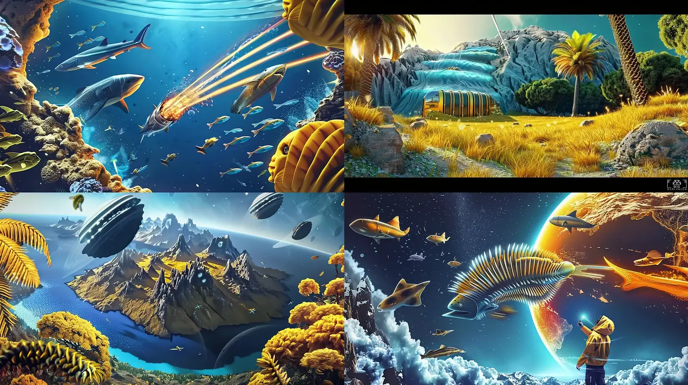 Surreal Dreamscapes with Vivid Colors and Fantasy Elements - Midjourney sref style