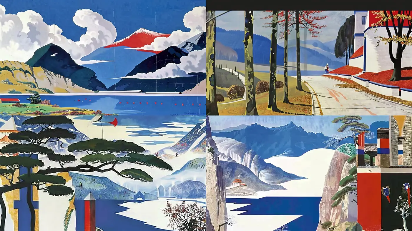 Harmonized Dichotomy: A Contemporary Fusion of Traditional Japanese Woodblock Prints and Modern Graphics - Midjourney sref style