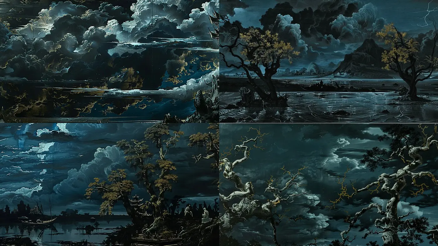 Nocturnal Symphony of Textured Serenity: A Study in Consistent Stylistic Elements - Midjourney sref style