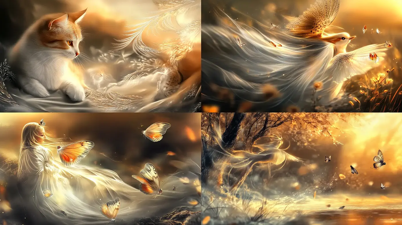Ethereal Twilight Whispers: A Harmonious Blend of Golden Hues and Dreamlike Textures - Midjourney sref style