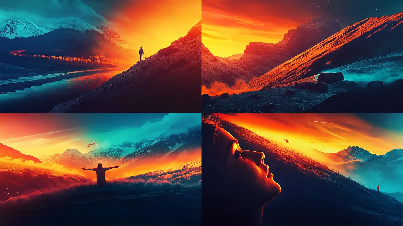 Dramatic Cinematic Landscapes with Radiant Horizons - Midjourney sref style
