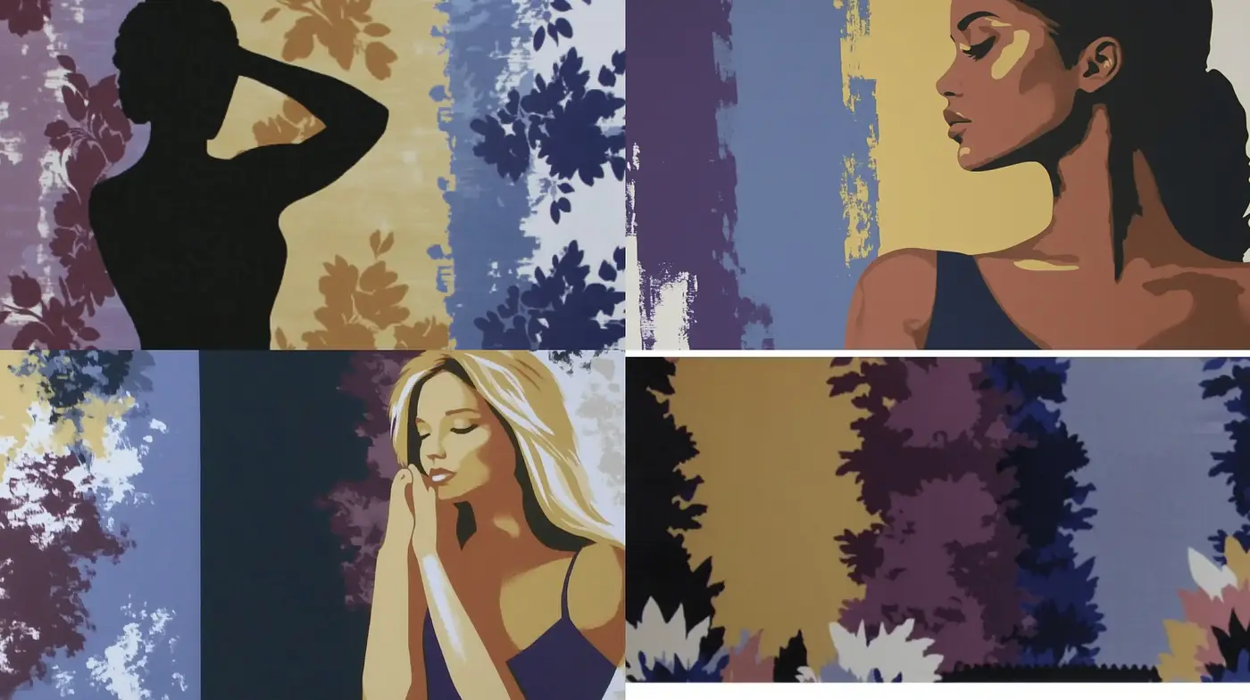 Contemporary Mosaic Silhouettes with a Botanical Twist - Midjourney sref style