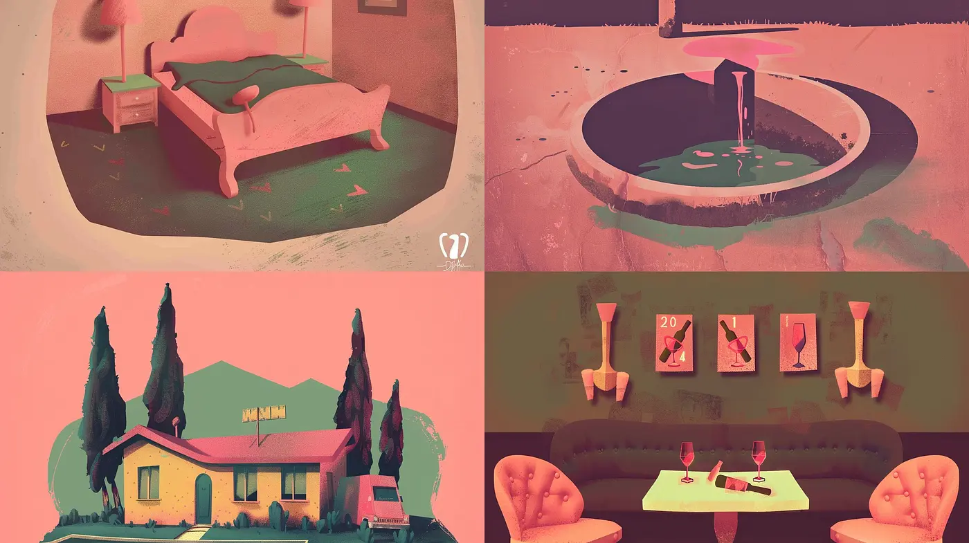 Rose-Tinted Retrospection: A Harmonious Blend of Vintage Hues and Nostalgic Illustration Techniques - Midjourney sref style