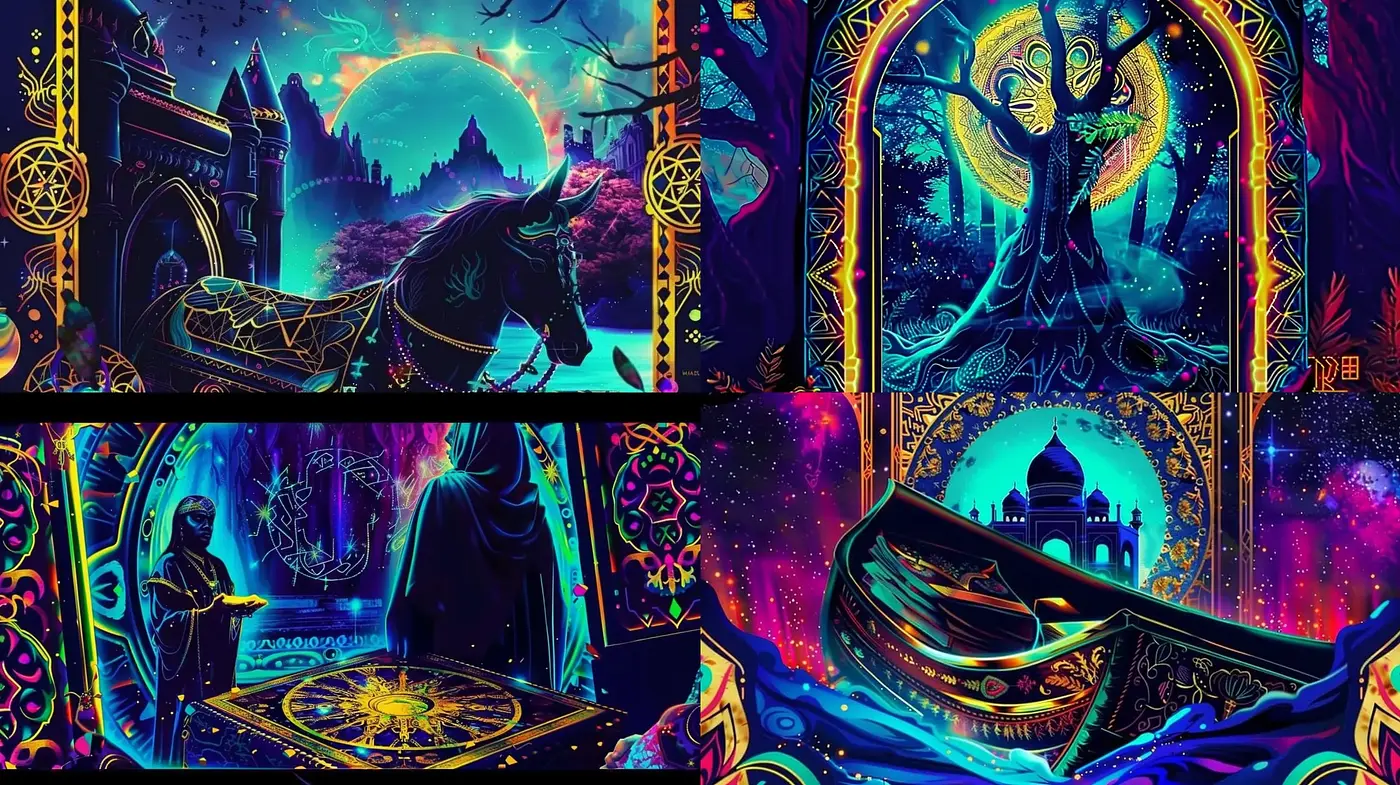 Luminous Enchantment: A Fusion of Psychedelic and Stained Glass Artistry - Midjourney sref style