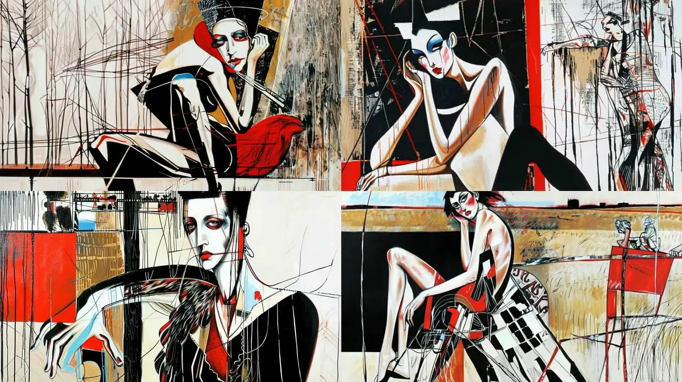 Abstract Expressionist Fusion with a Bold Graphic Novella Undertone - Midjourney sref style