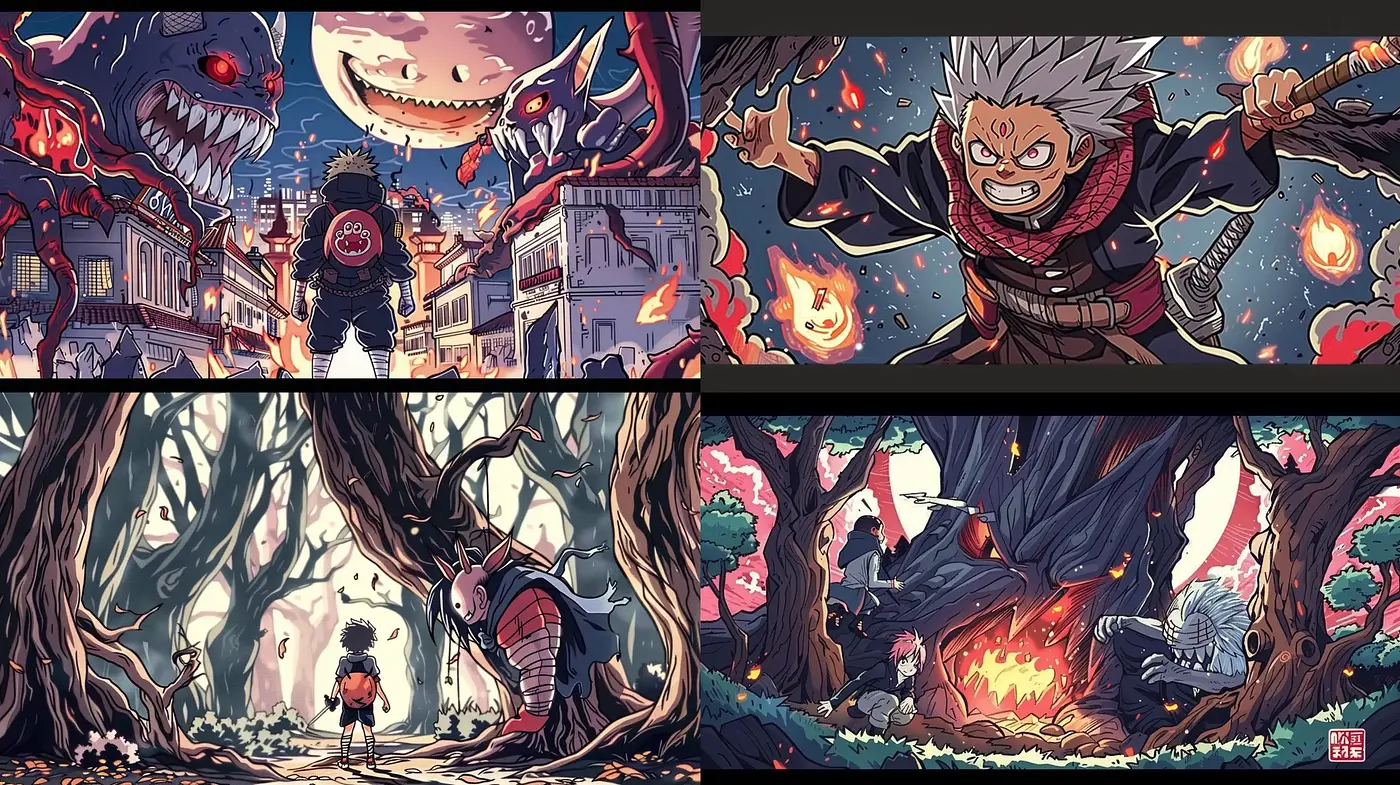 Dynamic Anime-Inspired Action with Vivid Color Contrasts - Midjourney sref style