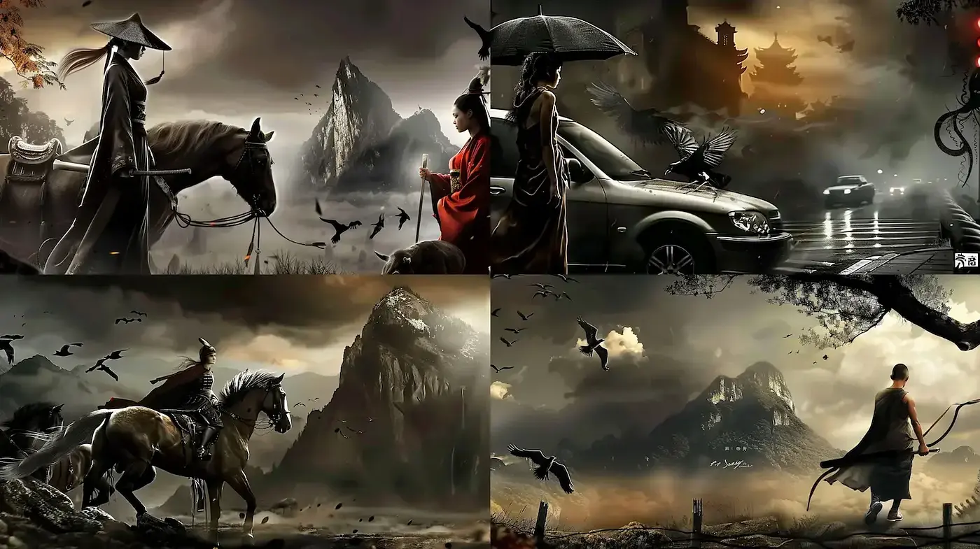 Ethereal Dusk and Shadows: A Fusion of Surrealism and Digital Art - Midjourney sref style