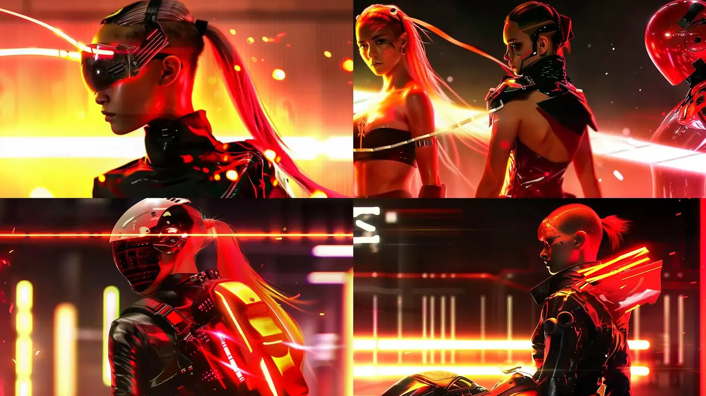 Neon Noir Cyberpunk Aesthetic with High-Contrast Lighting and Futuristic Sensibilities - Midjourney sref style