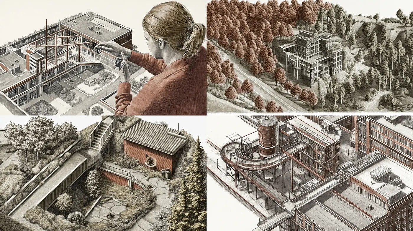 Sepia-Toned Architectural Dreamscape Renderings - Midjourney sref style