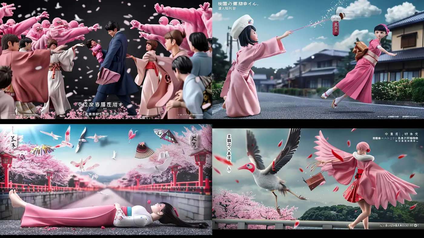 Sakura Blossom Euphoria with Vintage Storybook Elegance - Midjourney sref style