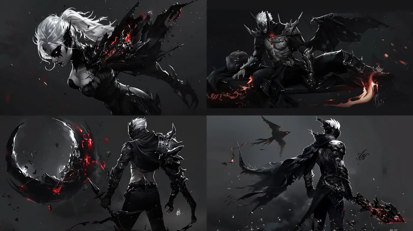 Dynamic Dark Fantasy Art with a Cohesive Style - Midjourney sref style