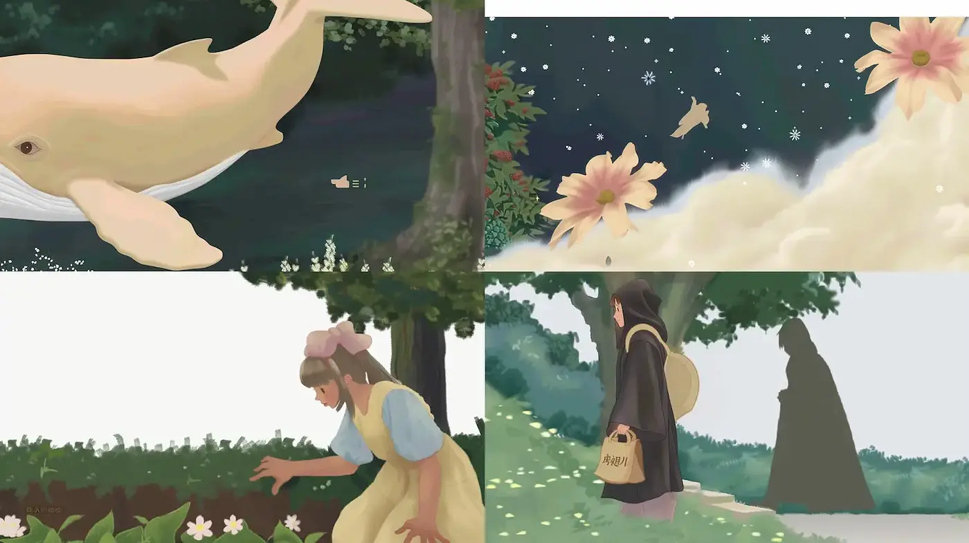 Whimsical and Dreamlike Illustrations with Natural Elements - Midjourney sref style