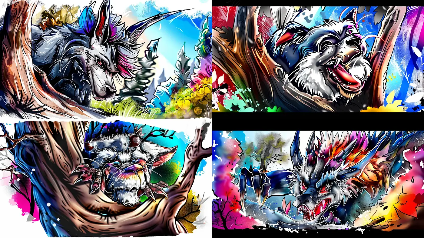 Vivid and Dynamic Comic-Inspired Canine Artistry - Midjourney sref style