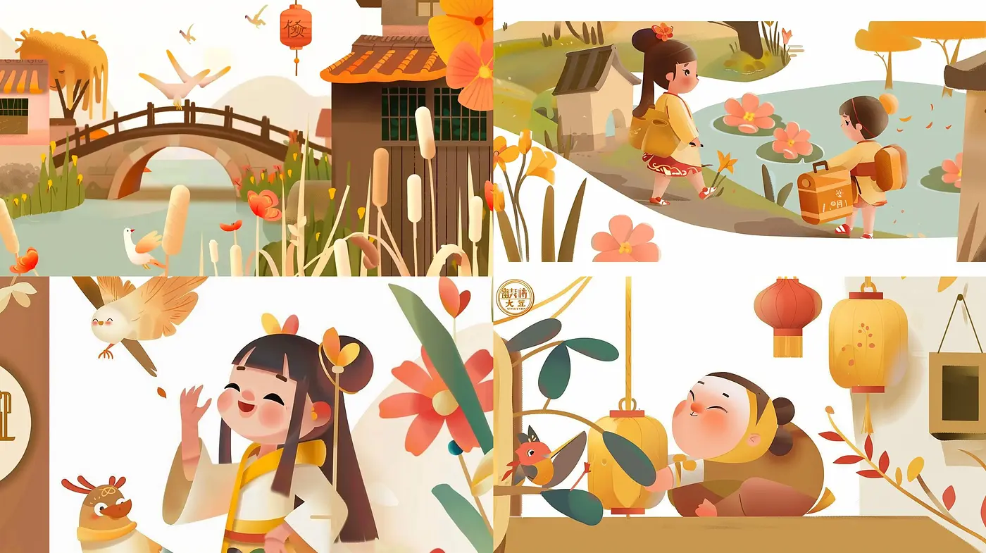 Whimsical Pastel Harmony: An Idyllic Blend of Soft Hues and Tender Illustration - Midjourney sref style