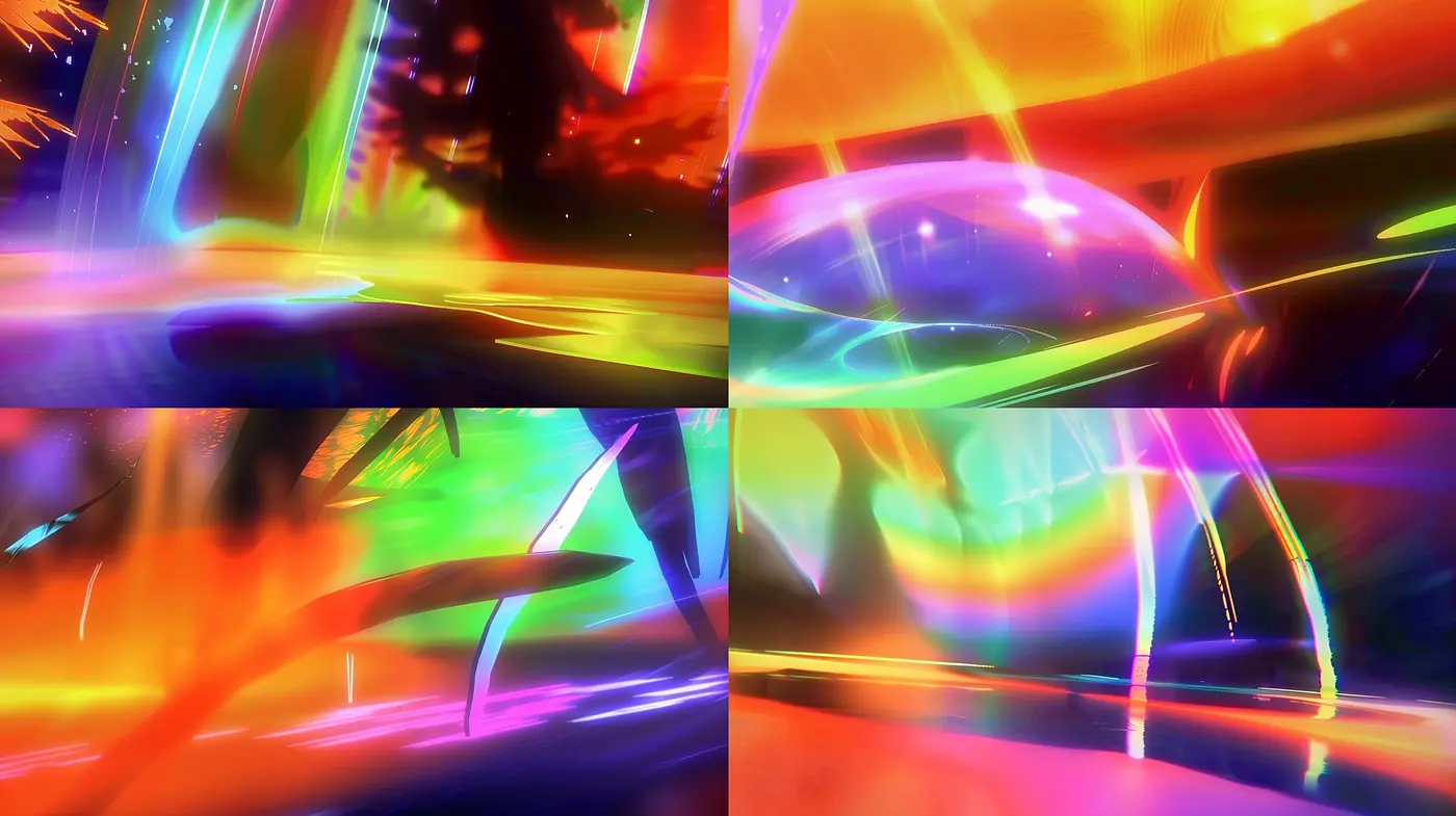 Luminous Dreamscape Fusion: A Melange of Vivid Hues and Fluid Energies - Midjourney sref style