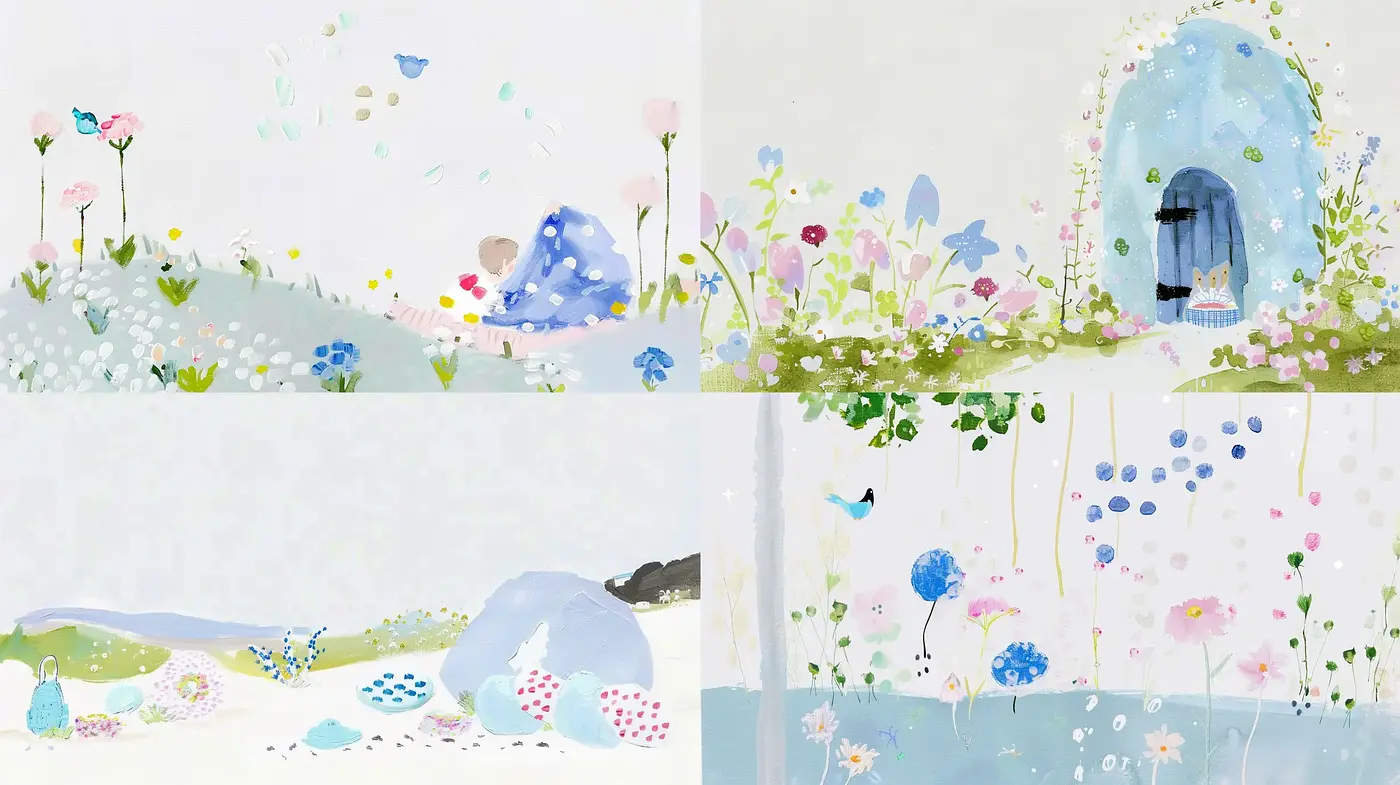 Serene Pastel Dreamscape with Ethereal Floral Accents - Midjourney sref style