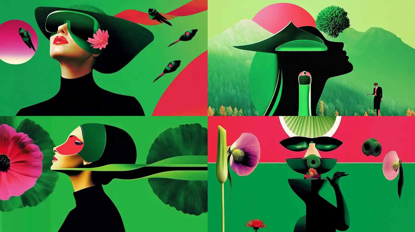 Surreal Verdant Dreamscape with Geometric Contrasts - Midjourney sref style