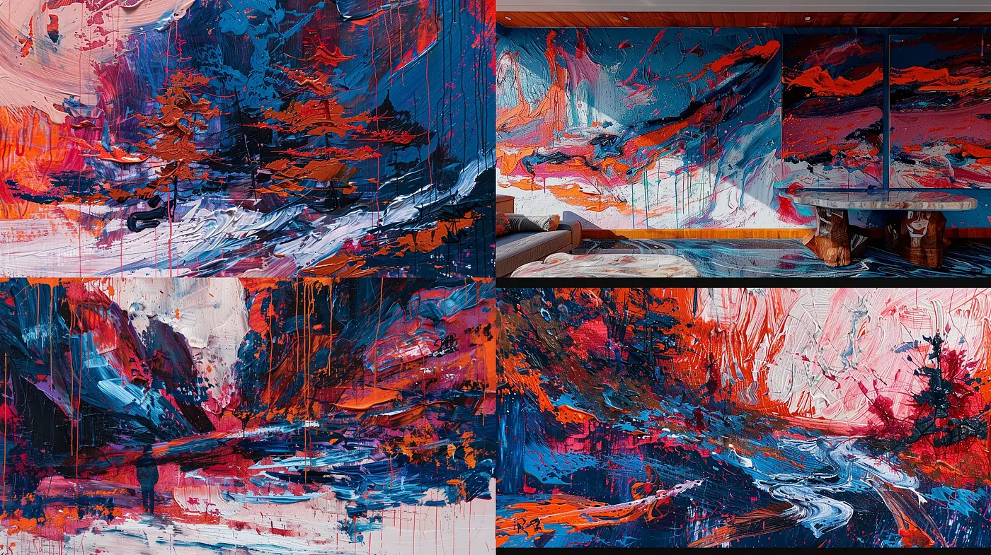 Dynamic Crimson Brushstrokes: A Vivid Fusion of Abstract Expressionism and Digital Artistry - Midjourney sref style