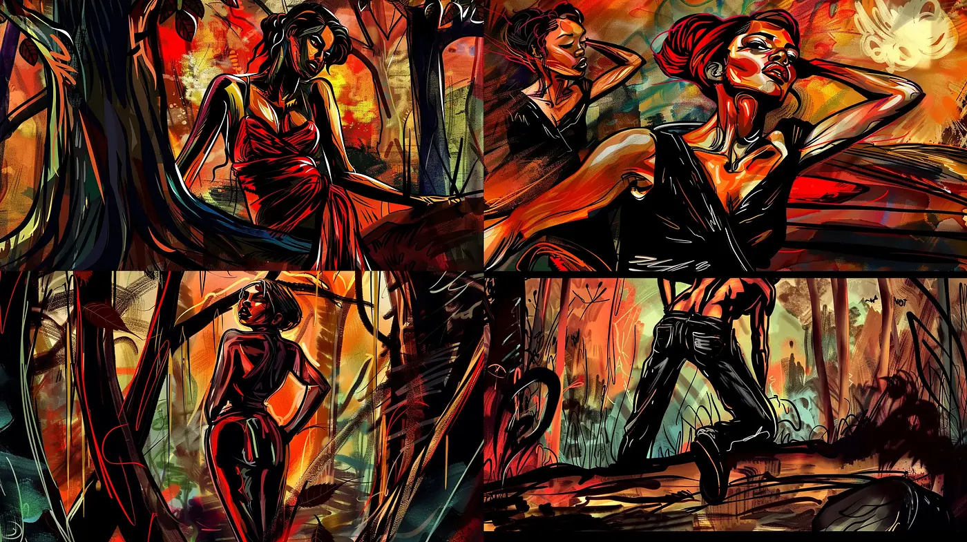 Fiery Expressionist Dynamism with a Dramatic Nocturnal Essence - Midjourney sref style