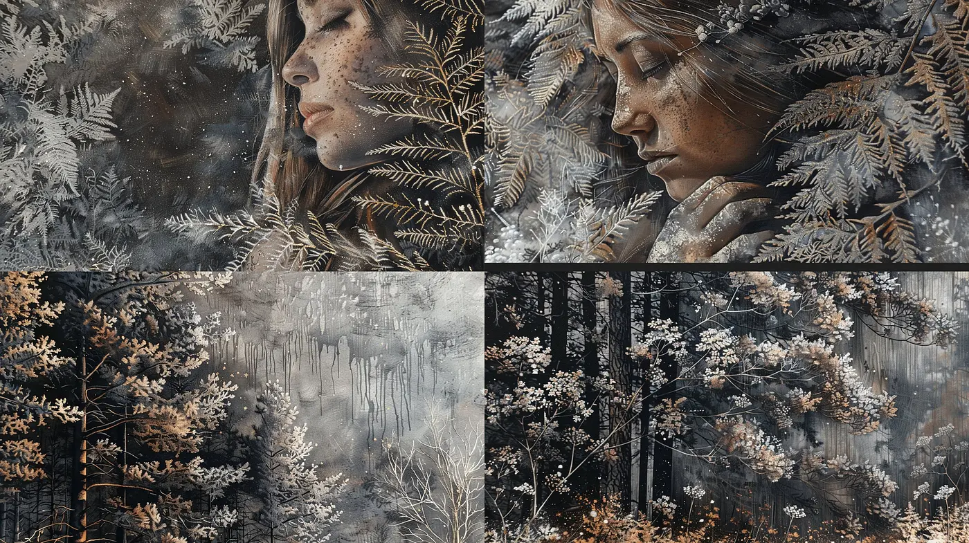 Monochromatic Nature's Embrace with a Touch of Solitude - Midjourney sref style