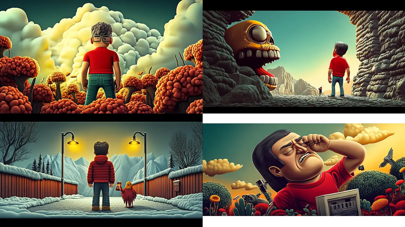 Surreal Dreamscapes with Vibrant Cartoonish Undertones - Midjourney sref style