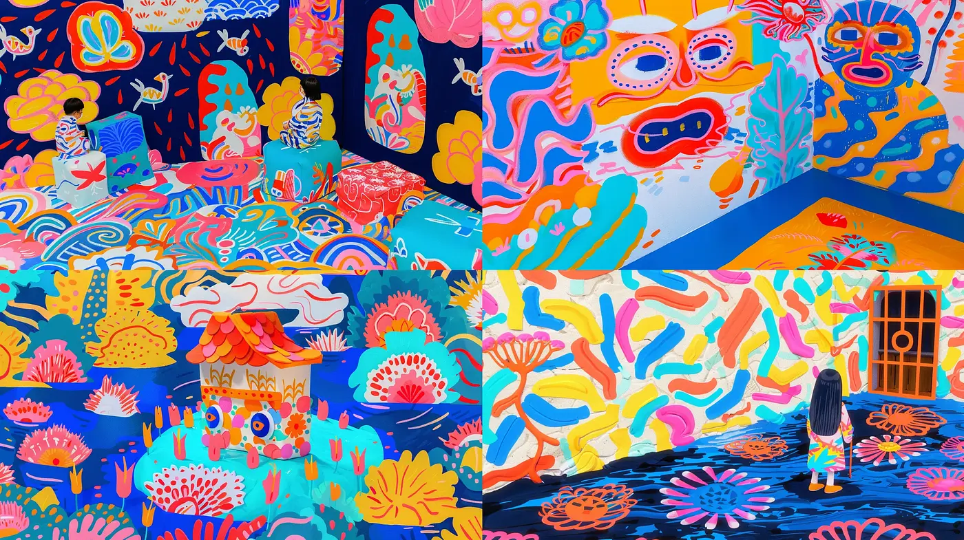 Vibrant Psychedelic Fusion with Abstract Expressionist Undertones - Midjourney sref style