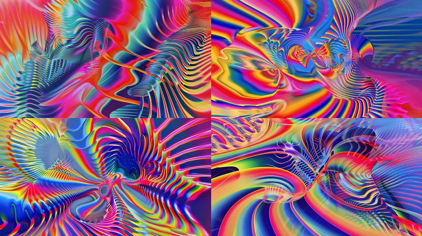 Psychedelic Vibration: A Journey Through Fluid Chromatic Waves - Midjourney sref style