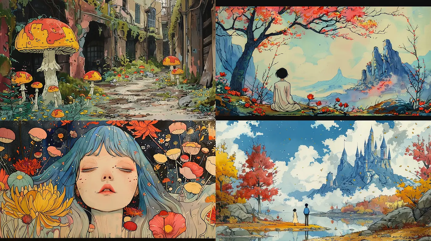 Nature's Mystical Essence: Illustrative Fantasy Across Diverse Landscapes - Midjourney sref style